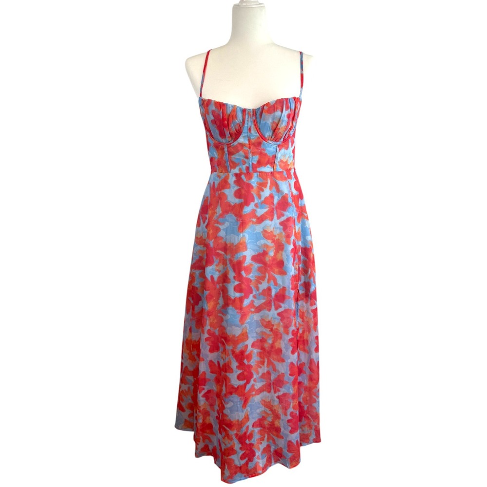 Saints & Secrets Floral Corset Maxi Dress Open Tie Back Resort Vacation Garden L